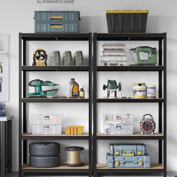 Heavy-Duty Shelving Units – Steel – Silver – Set of 2 with Adjustable Shelves and Max Load 875 kg