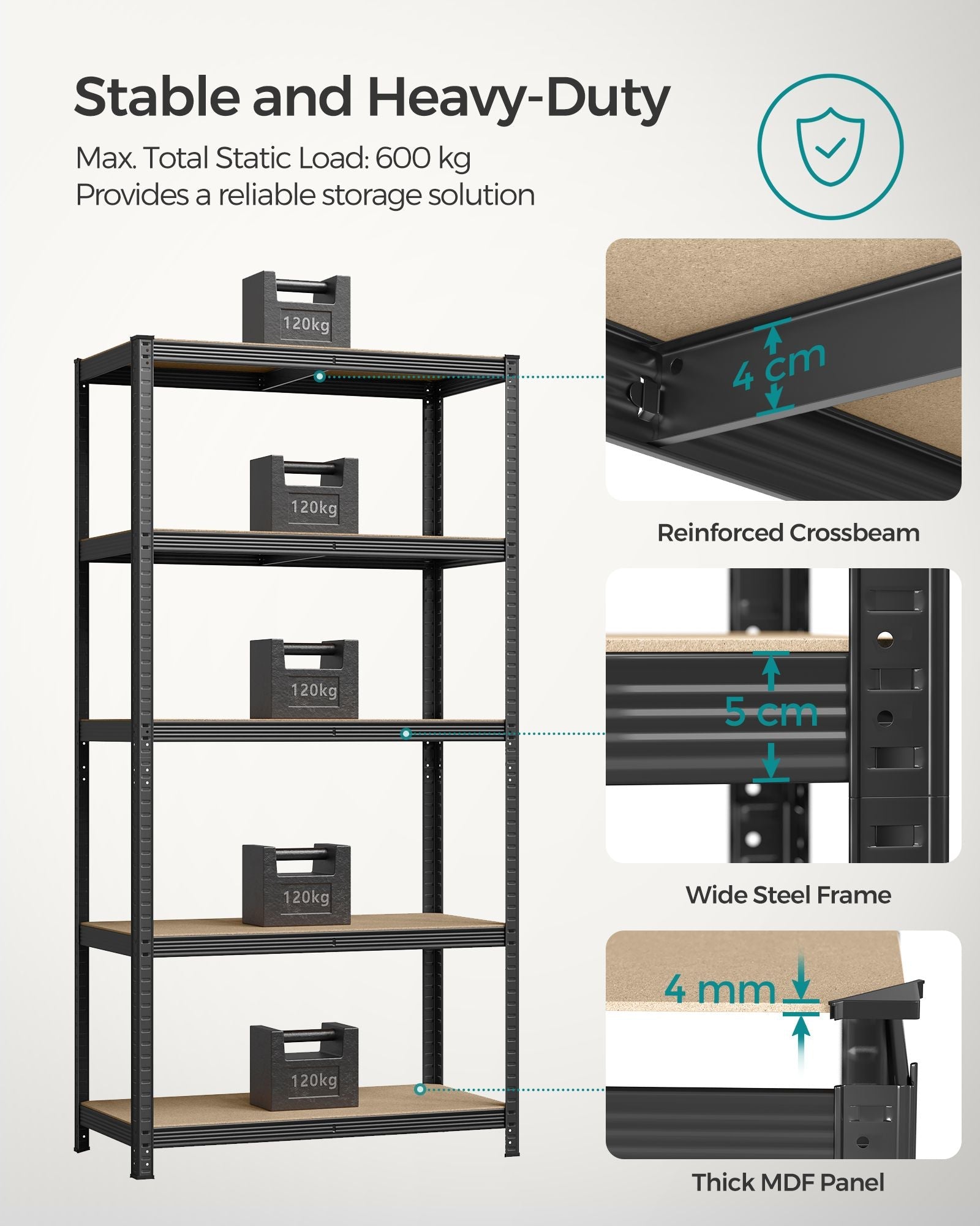 Heavy-Duty Shelving Units – Steel – Silver – Set of 2 with Adjustable Shelves and Max Load 875 kg