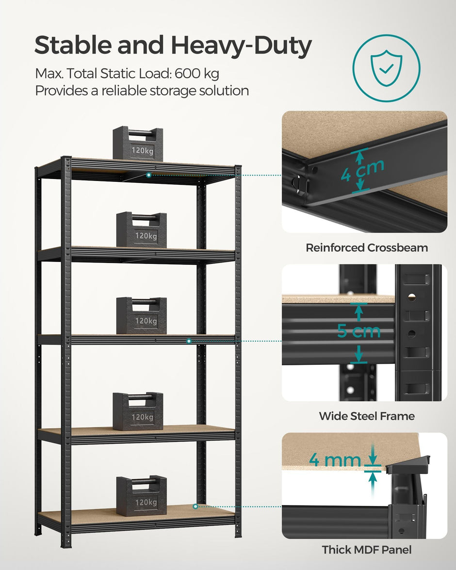 Heavy-Duty Shelving Units – Steel – Silver – Set of 2 with Adjustable Shelves and Max Load 875 kg