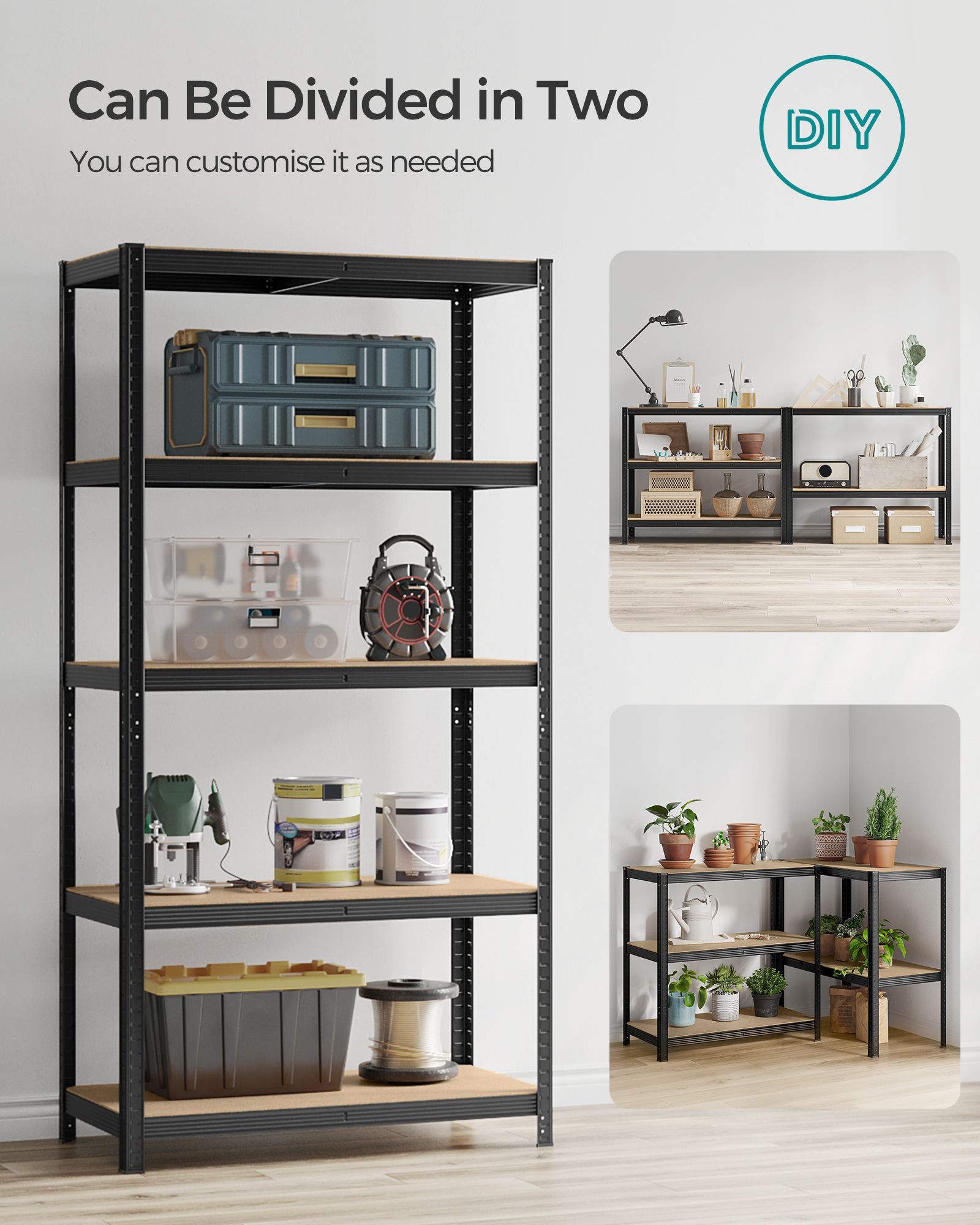 Heavy-Duty Shelving Units – Steel – Silver – Set of 2 with Adjustable Shelves and Max Load 875 kg
