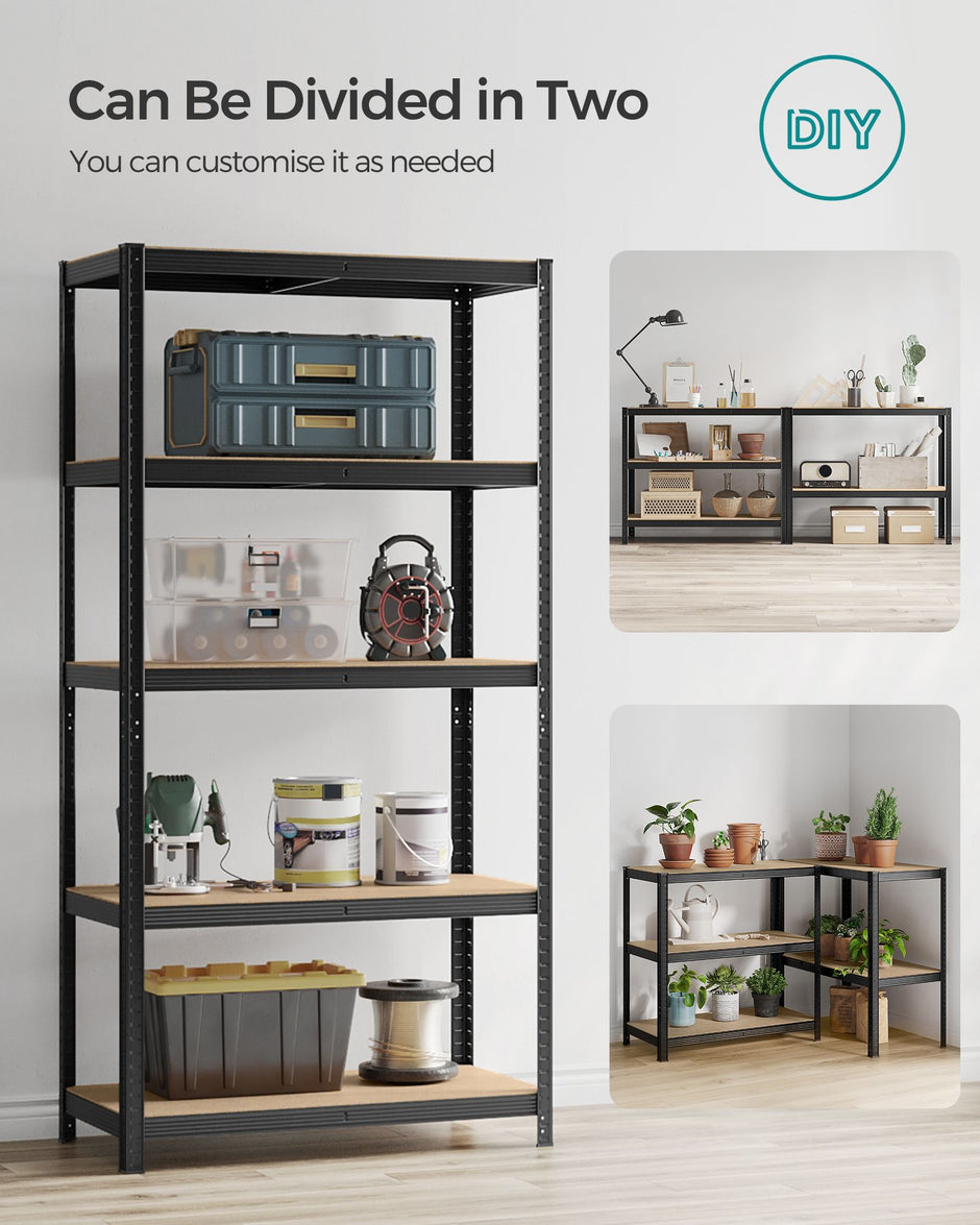 Heavy-Duty Shelving Units – Steel – Silver – Set of 2 with Adjustable Shelves and Max Load 875 kg