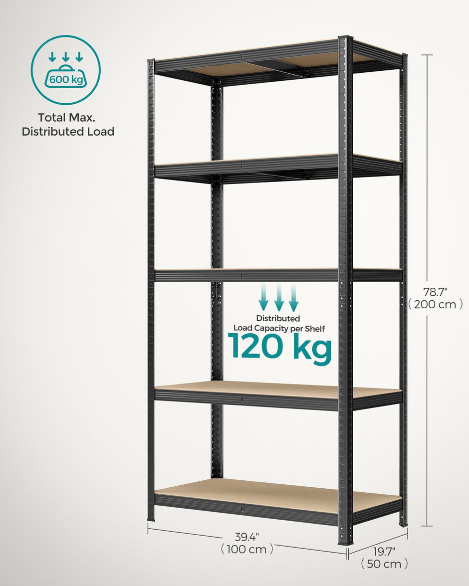 Heavy-Duty Shelving Units – Steel – Silver – Set of 2 with Adjustable Shelves and Max Load 875 kg