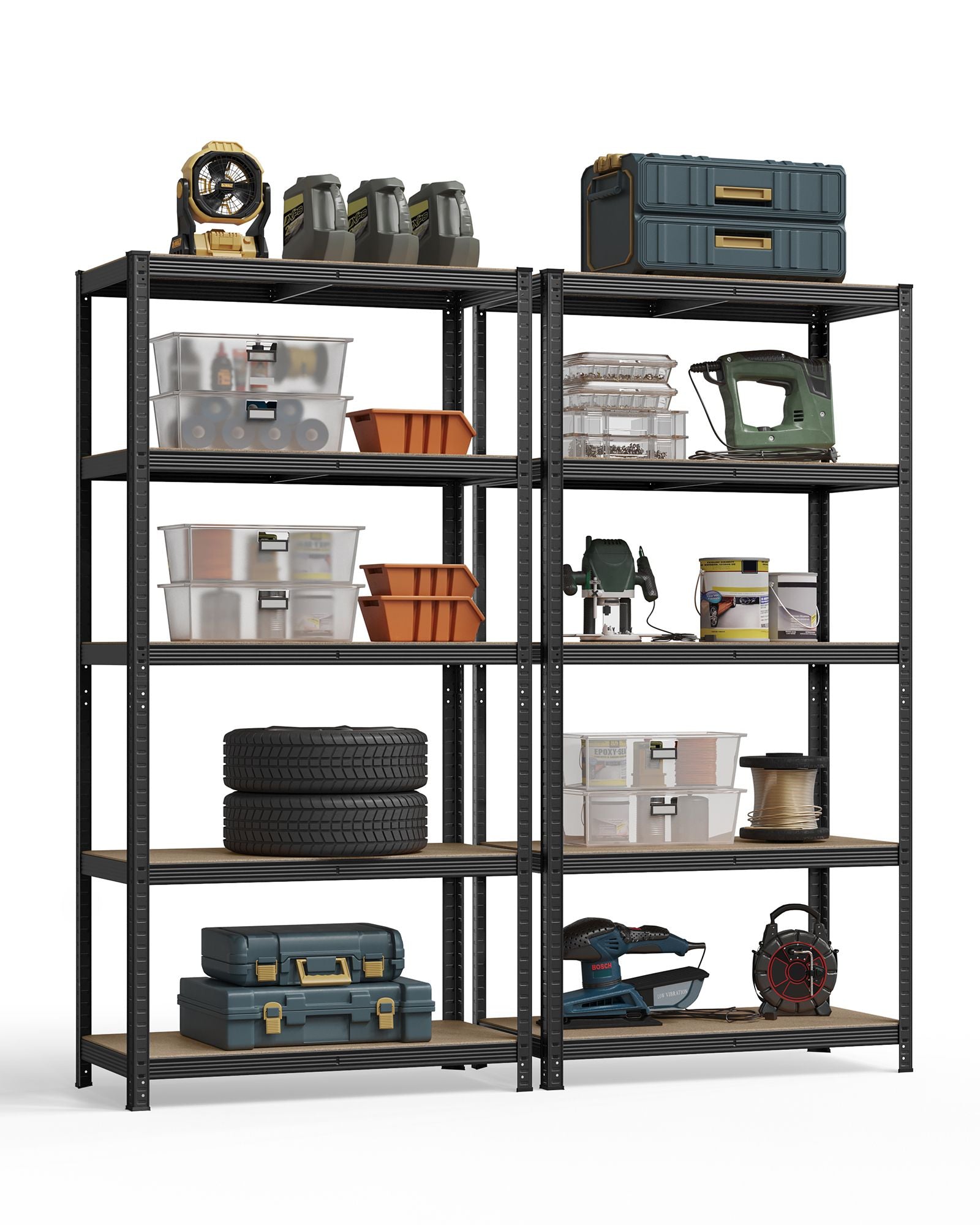 Heavy-Duty Shelving Units – Steel – Silver – Set of 2 with Adjustable Shelves and Max Load 875 kg