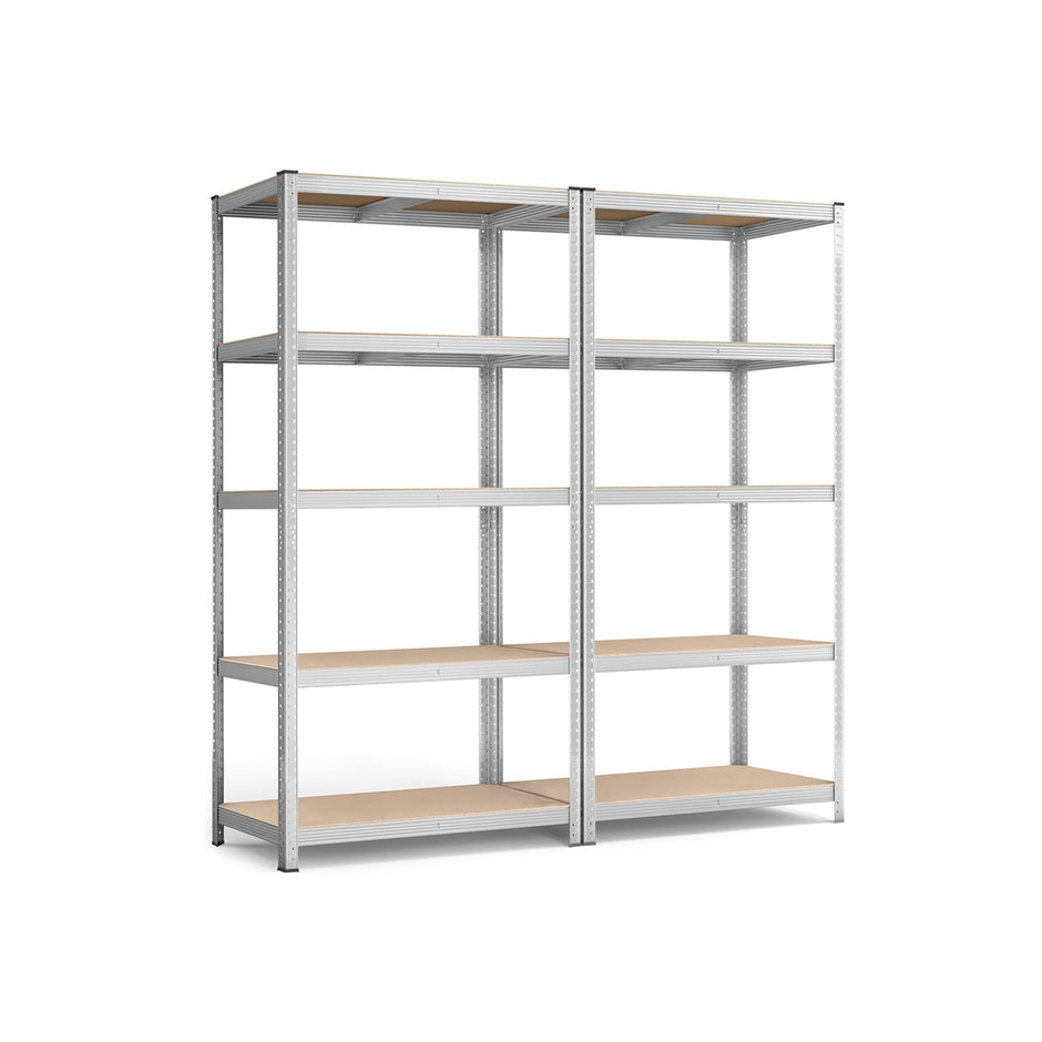 Set of 2 Heavy Duty Shelving Units – Steel – Silver – 5-Tier Adjustable Storage Racks with Max. Load 875 kg