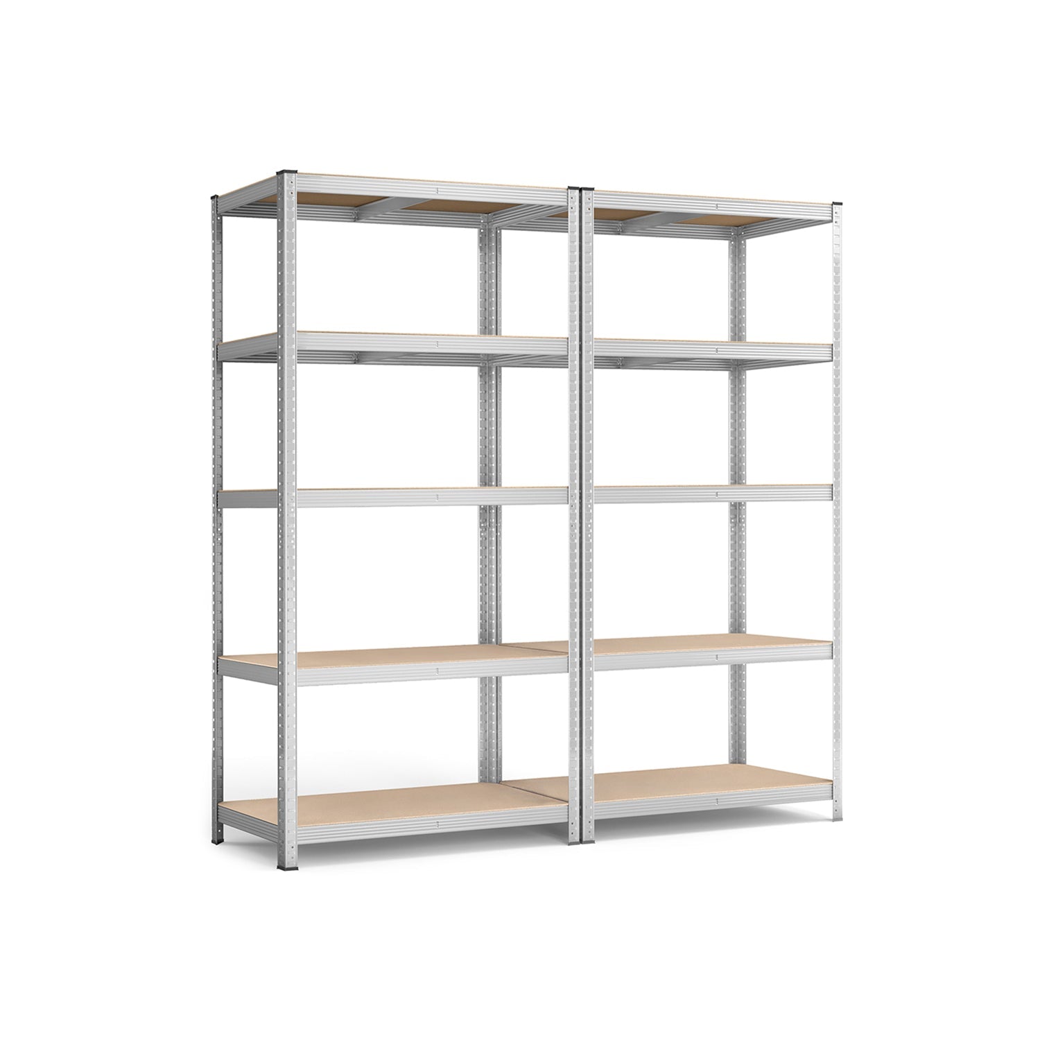 Heavy-Duty Shelving Units – Steel – Silver – Set of 2 with Adjustable Shelves and Max Load 875 kg