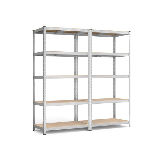 Heavy-Duty Shelving Units – Steel – Silver – Set of 2 with Adjustable Shelves and Max Load 875 kg