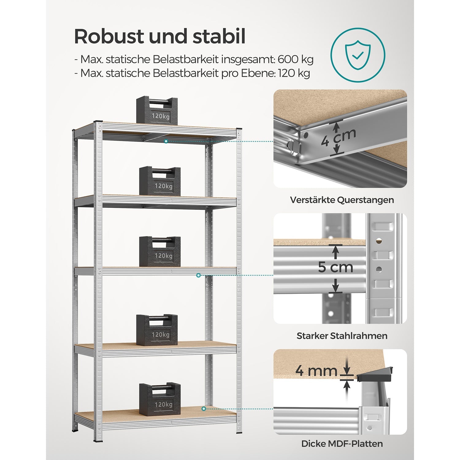 Set of 2 Heavy Duty Shelving Units – Steel – Silver – 5-Tier Adjustable Storage Racks with Max. Load 875 kg