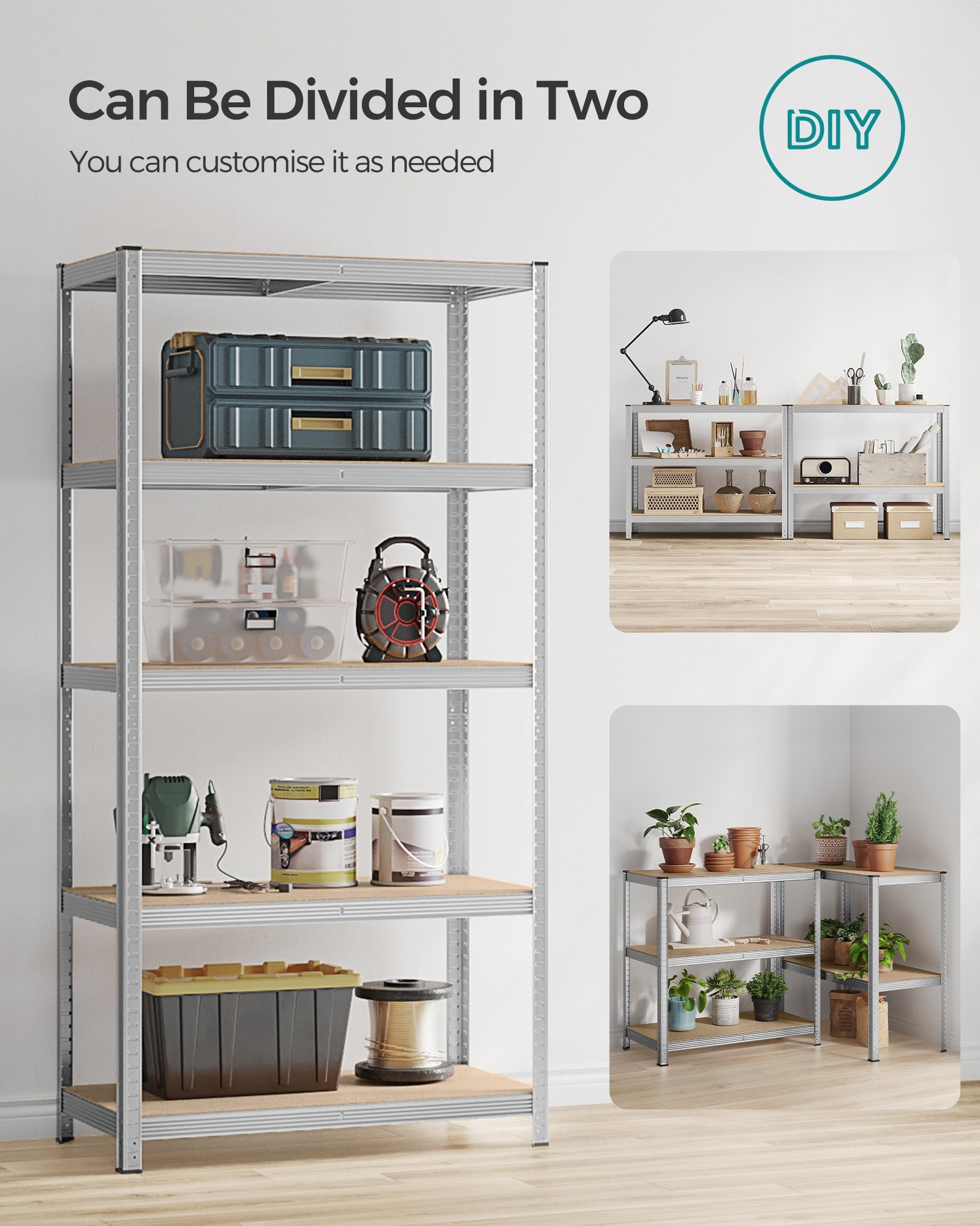 Set of 2 Heavy Duty Shelving Units – Steel – Silver – 5-Tier Adjustable Storage Racks with Max. Load 875 kg