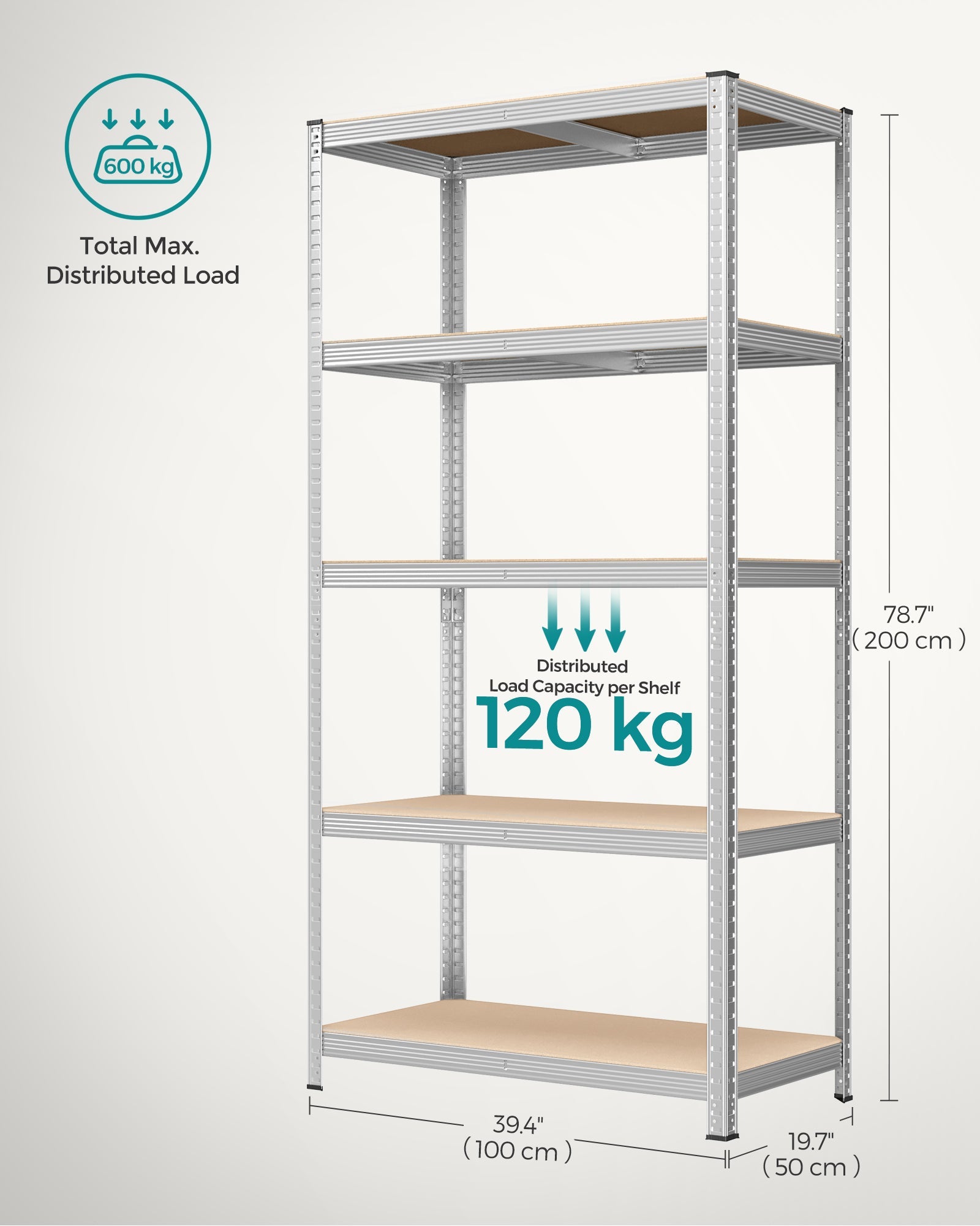 Set of 2 Heavy Duty Shelving Units – Steel – Silver – 5-Tier Adjustable Storage Racks with Max. Load 875 kg
