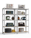 Set of 2 Heavy Duty Shelving Units – Steel – Silver – 5-Tier Adjustable Storage Racks with Max. Load 875 kg