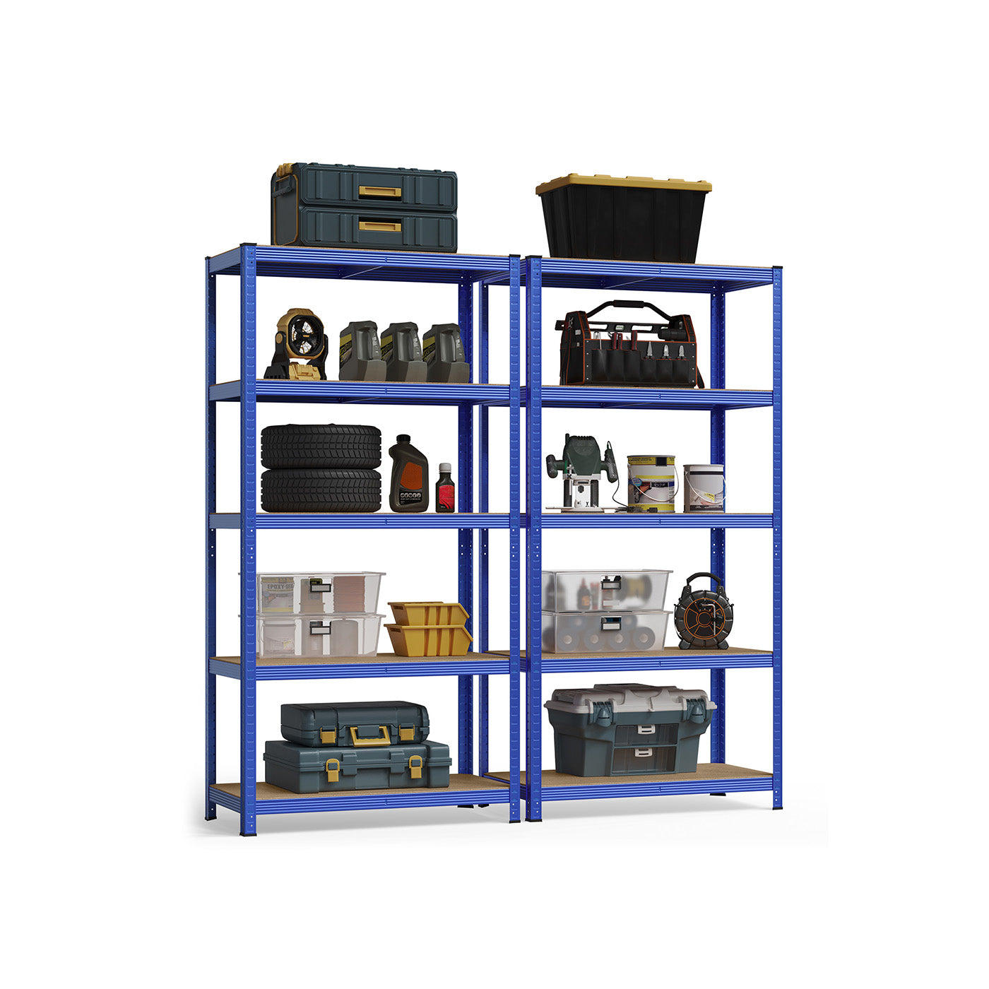Set of 2 Heavy Duty Shelving Units – Steel – Silver – 5-Tier Adjustable Storage Racks with Max. Load 875 kg