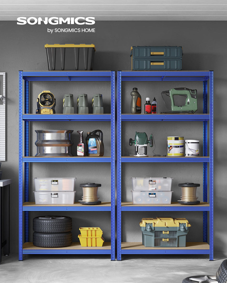 Heavy-Duty Steel Shelving – Reinforced Steel – Blue – Set of 2, 5-Tier, 600kg Capacity, Adjustable Shelves, 50x100x200cm