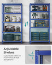 Heavy-Duty Steel Shelving – Reinforced Steel – Blue – Set of 2, 5-Tier, 600kg Capacity, Adjustable Shelves, 50x100x200cm
