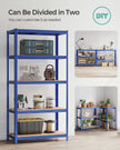 Heavy-Duty Steel Shelving – Reinforced Steel – Blue – Set of 2, 5-Tier, 600kg Capacity, Adjustable Shelves, 50x100x200cm