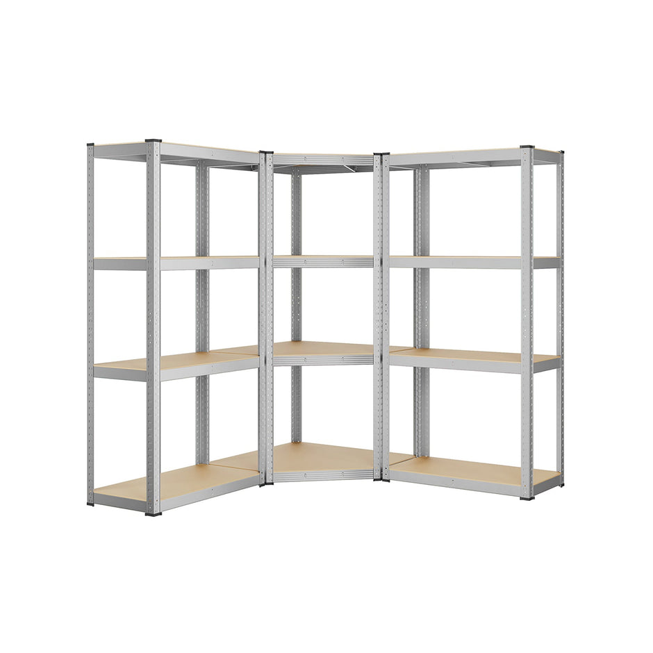 4-Tier Corner Shelf – Metal – Silver and Natural Beige – Heavy Duty Design for Garage and Storage Rooms