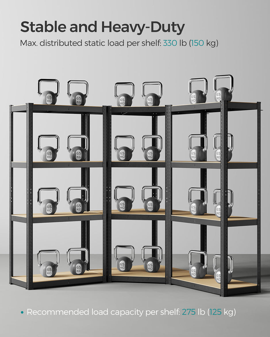 4-Tier Corner Shelf – Heavy Duty Metal – Black – 1500 kg Load Capacity