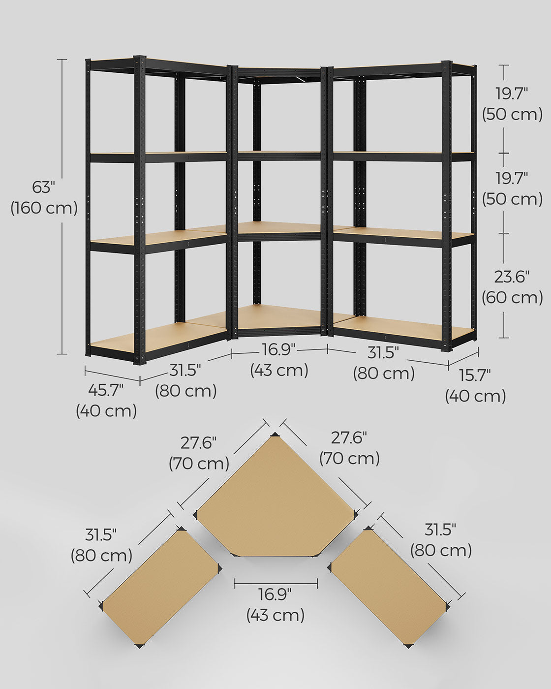 4-Tier Corner Shelf – Heavy Duty Metal – Black – 1500 kg Load Capacity