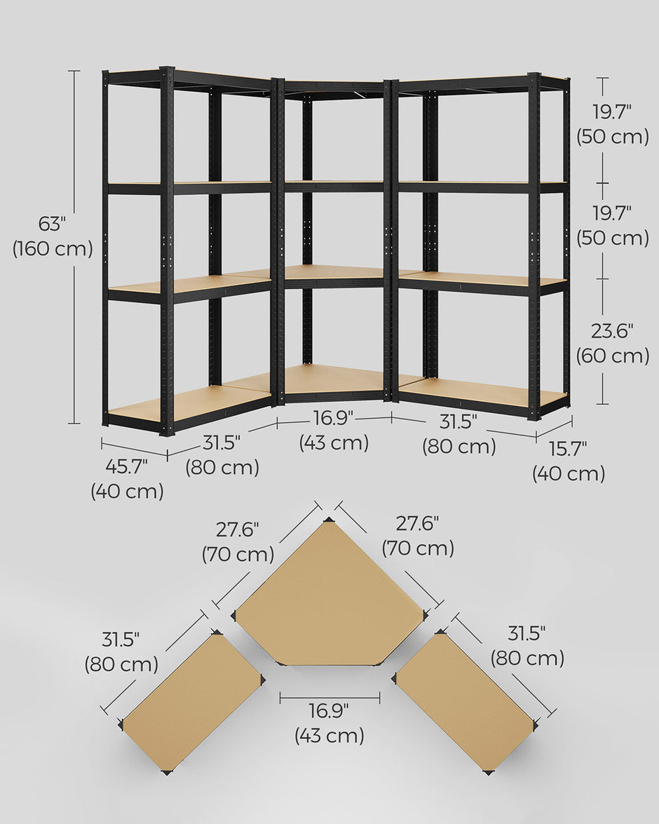 4-Tier Corner Shelf – Heavy Duty Metal – Black – 1500 kg Load Capacity