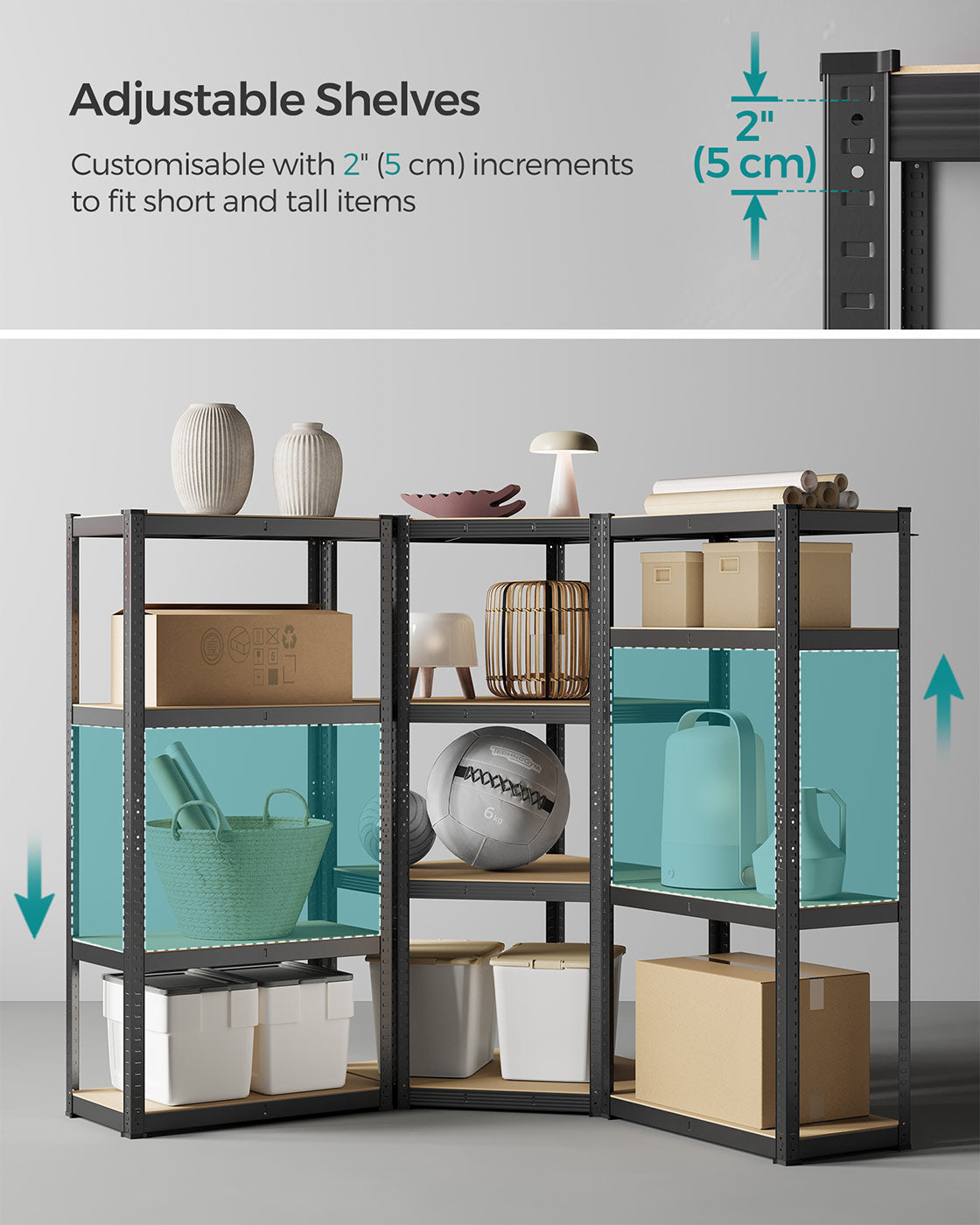 4-Tier Corner Shelf – Heavy Duty Metal – Black – 1500 kg Load Capacity