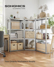 4-Tier Corner Shelf – Metal – Silver and Natural Beige – Heavy Duty Design for Garage and Storage Rooms