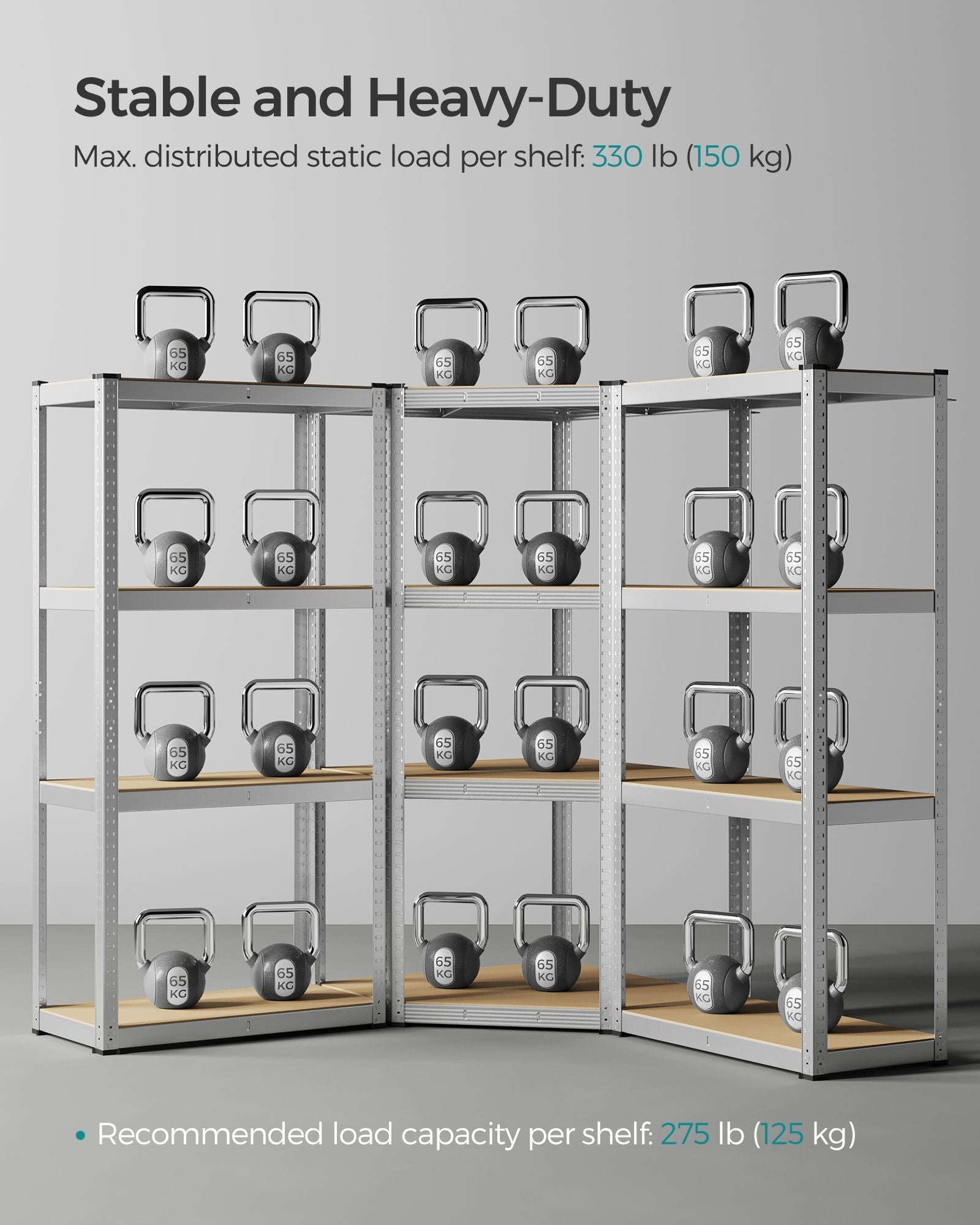 4-Tier Corner Shelf – Metal – Silver and Natural Beige – Heavy Duty Design for Garage and Storage Rooms