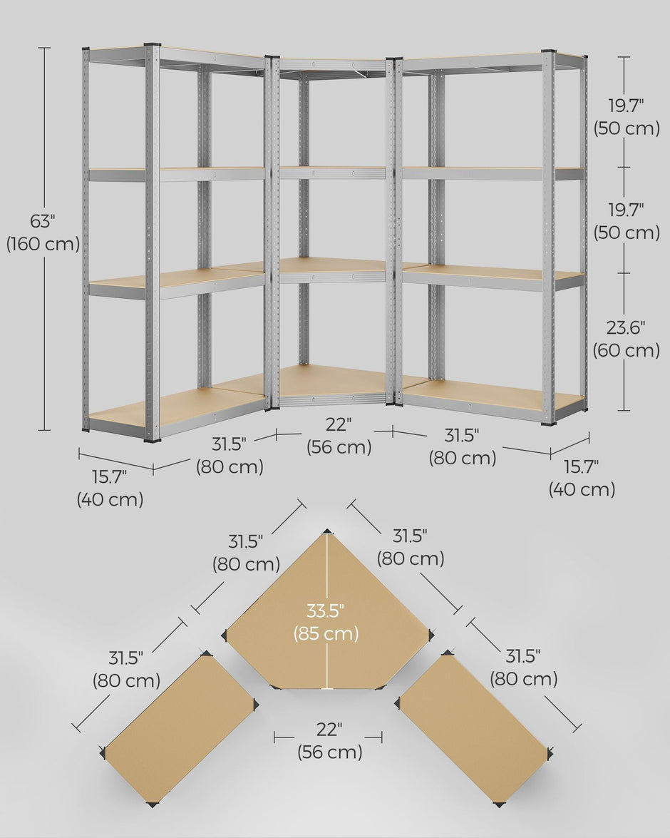 4-Tier Corner Shelf – Metal – Silver and Natural Beige – Heavy Duty Design for Garage and Storage Rooms