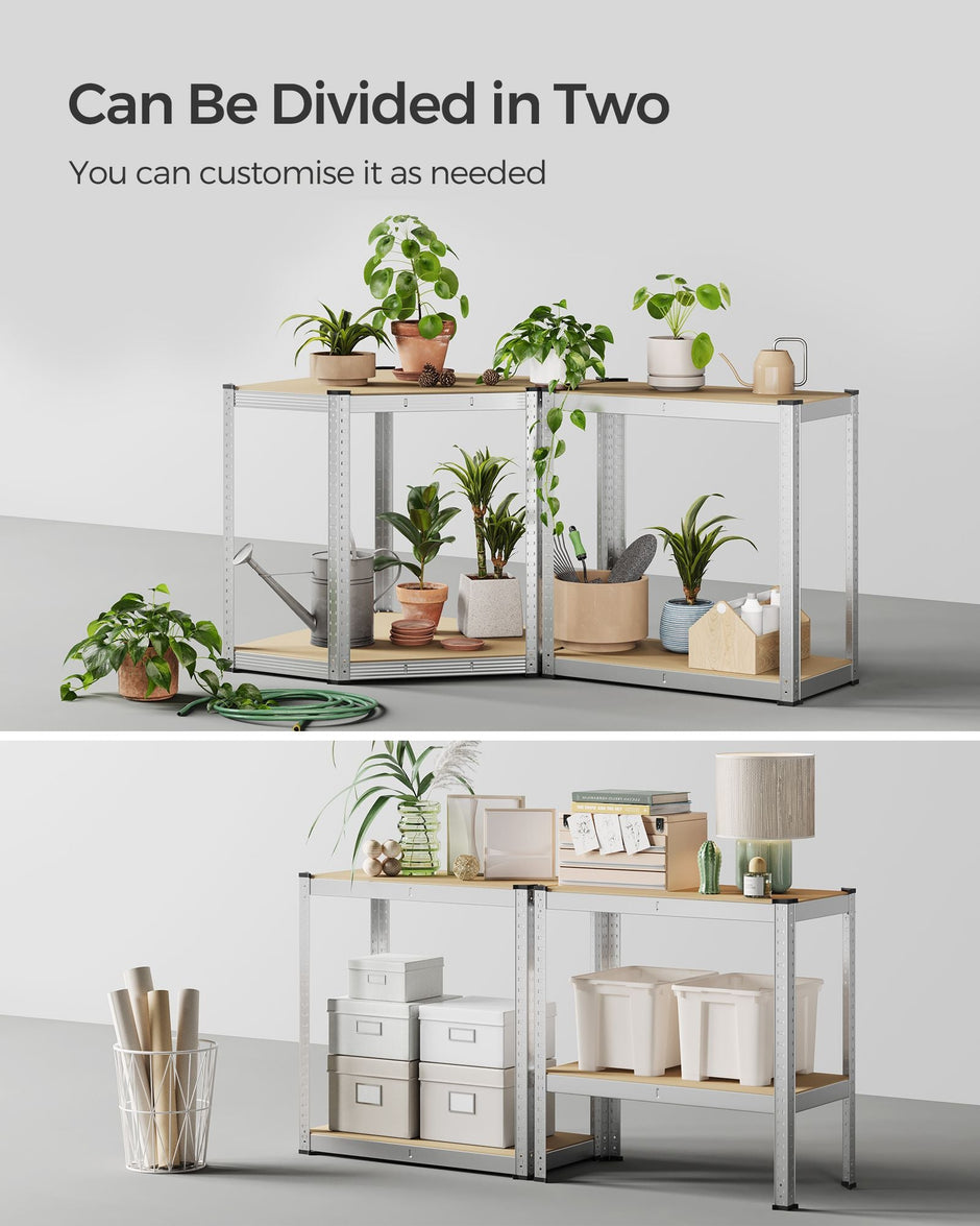 4-Tier Corner Shelf – Metal – Silver and Natural Beige – Heavy Duty Design for Garage and Storage Rooms