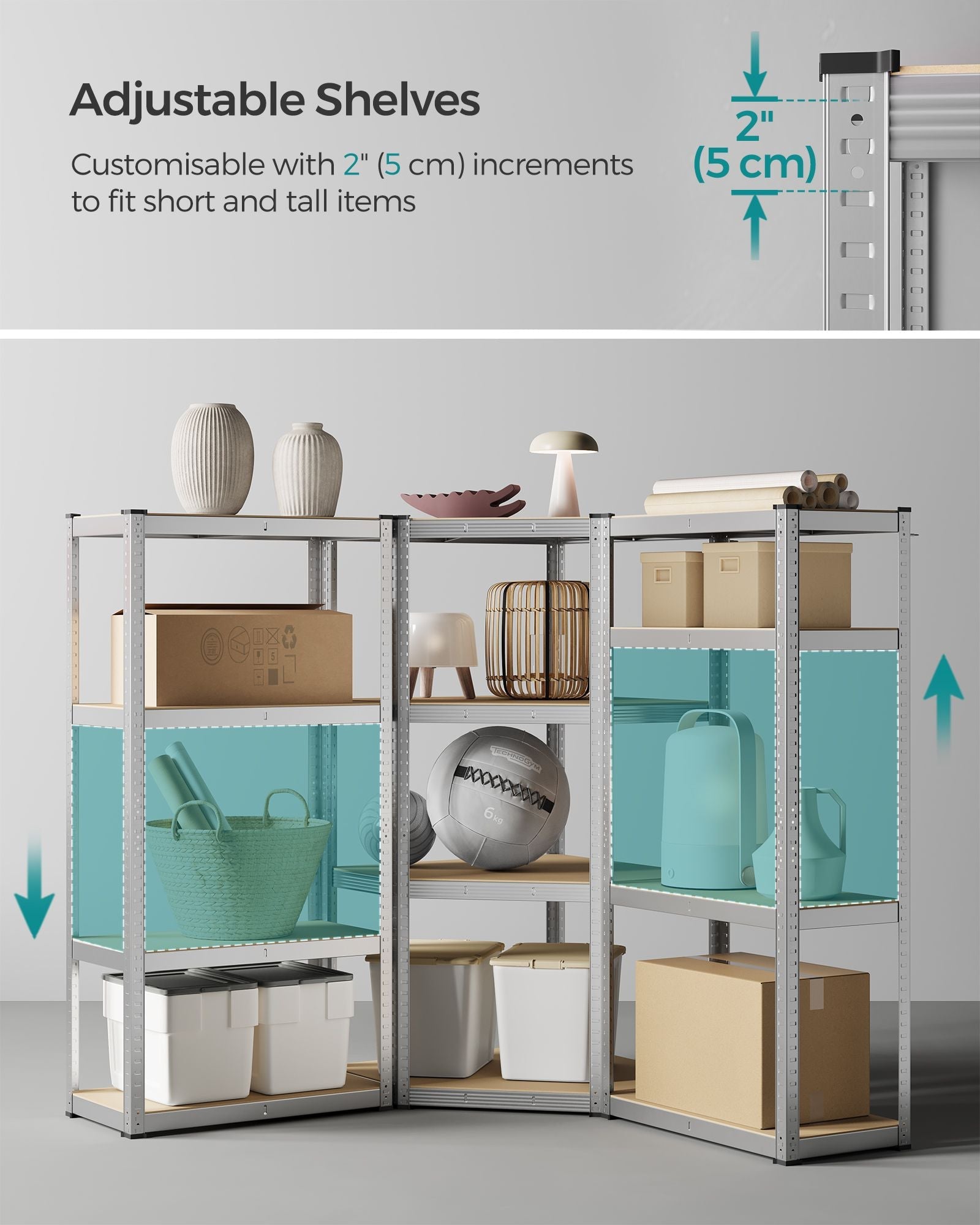 4-Tier Corner Shelf – Metal – Silver and Natural Beige – Heavy Duty Design for Garage and Storage Rooms