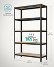 5-Tier Shelving Unit Set of 2 – Metal – Silver/Greige & Black/Rustic Brown – 650 kg Load Capacity, Adjustable Shelves