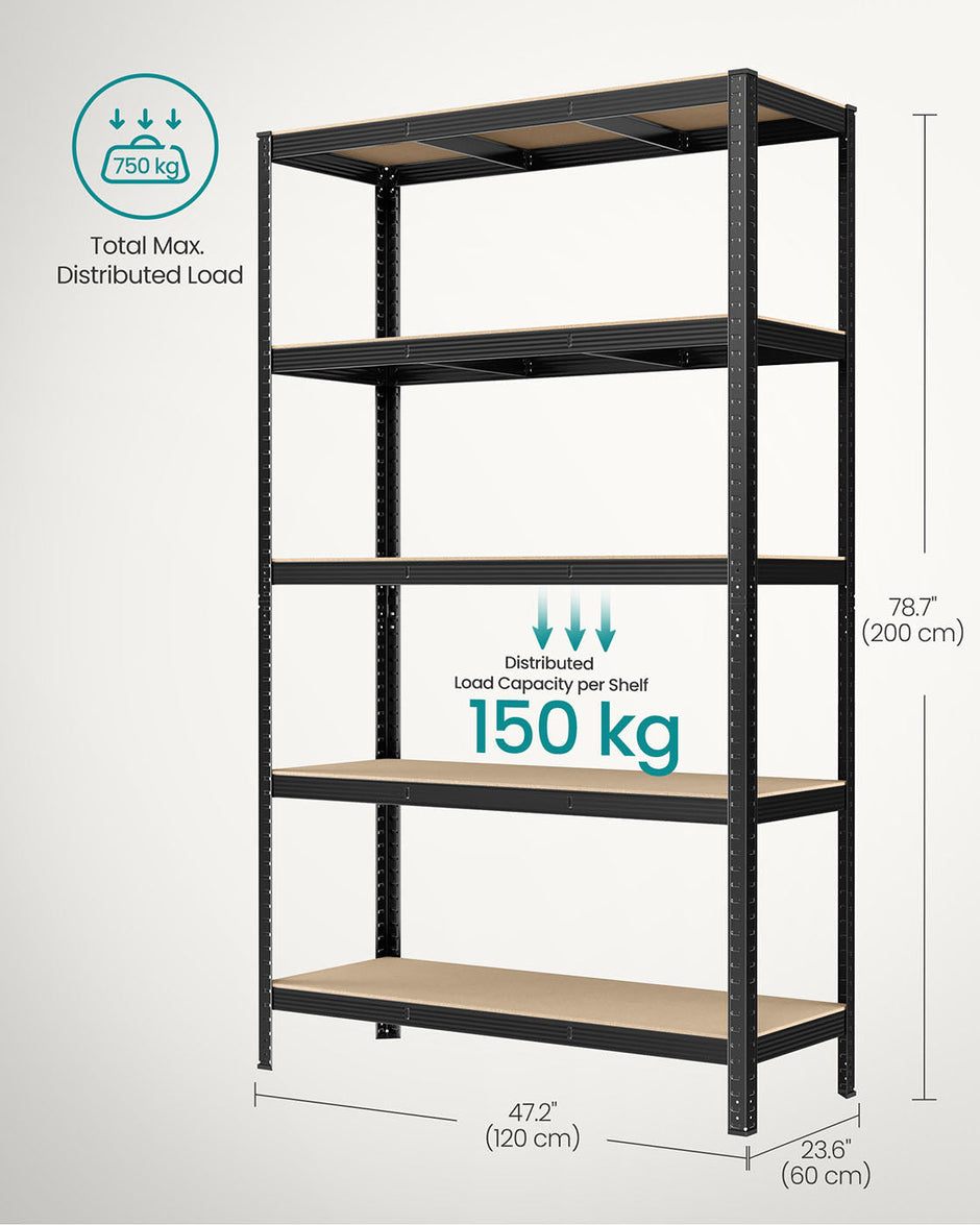 Heavy-Duty Steel Shelving – Silver – Set of 2 – 5-Tier 875kg Capacity, Adjustable Shelves for Garage & Shed