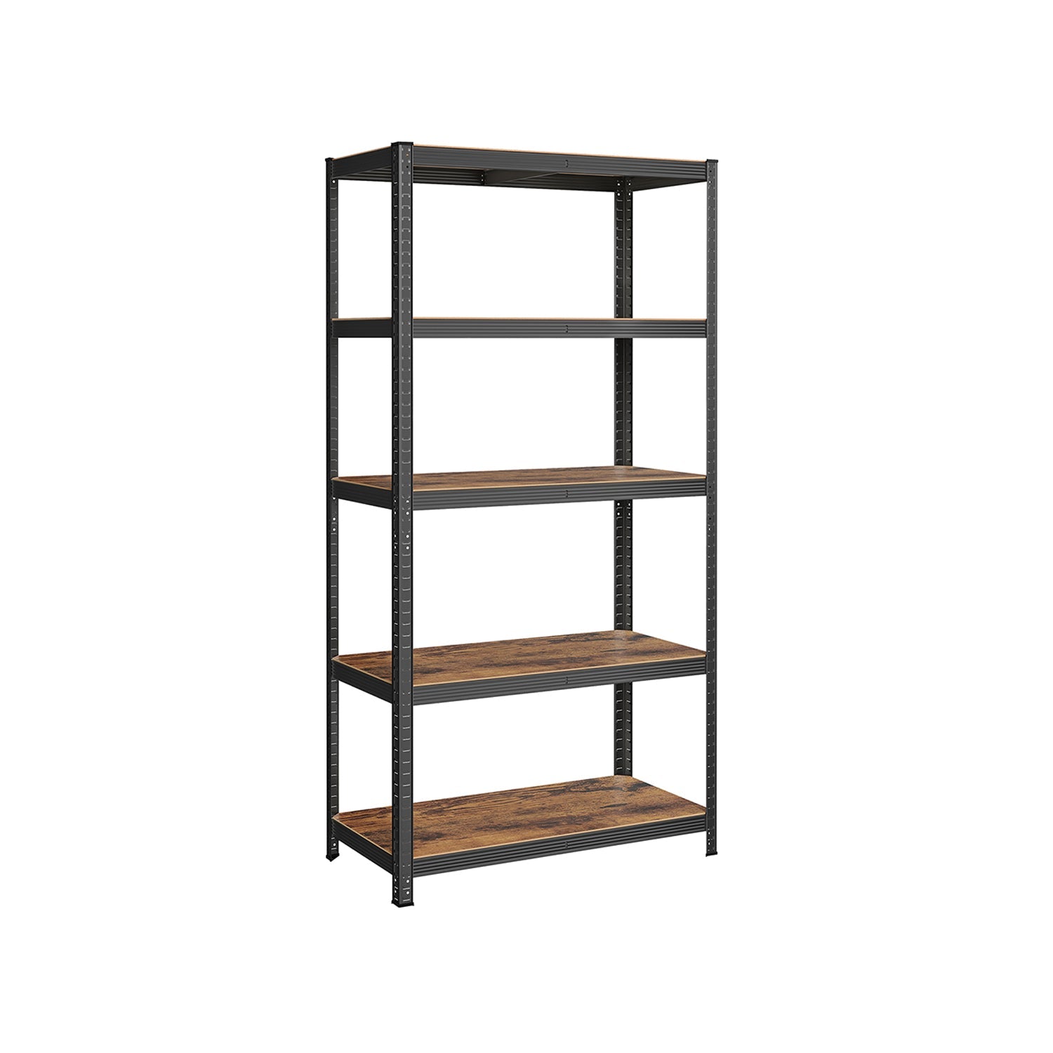 5-Tier Shelving Unit – Reinforced Steel – Black and Rustic Brown – Adjustable Shelves, Max. Load 875 kg