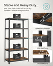 5-Tier Shelving Unit – Reinforced Steel – Black and Rustic Brown – Adjustable Shelves, Max. Load 875 kg