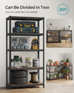 5-Tier Shelving Unit – Reinforced Steel – Black and Rustic Brown – Adjustable Shelves, Max. Load 875 kg