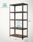 5-Tier Shelving Unit – Reinforced Steel – Black and Rustic Brown – Adjustable Shelves, Max. Load 875 kg