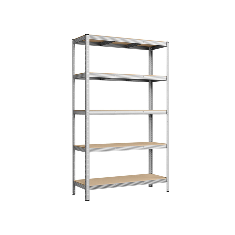 5-Tier Steel Shelving Unit – Reinforced Steel – Silver – Adjustable Shelves, Set of 2, Max. Load 875 kg