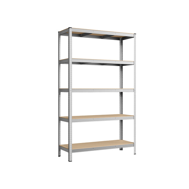 5-Tier Steel Shelving Unit – Reinforced Steel – Silver – Adjustable Shelves, Set of 2, Max. Load 875 kg