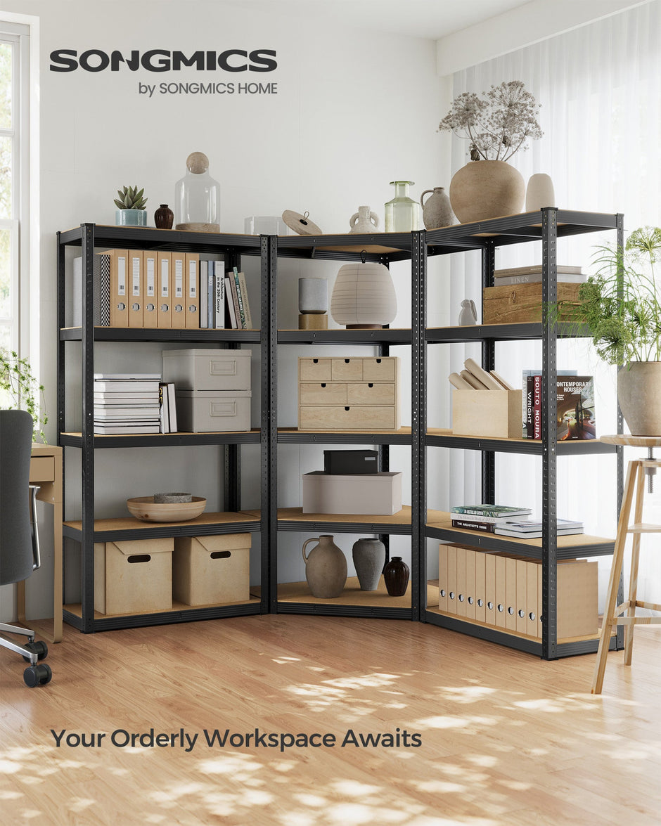 5-Tier Corner Shelf – Heavy Duty Metal – Ink Black and Natural Beige – 2625 kg Load Capacity