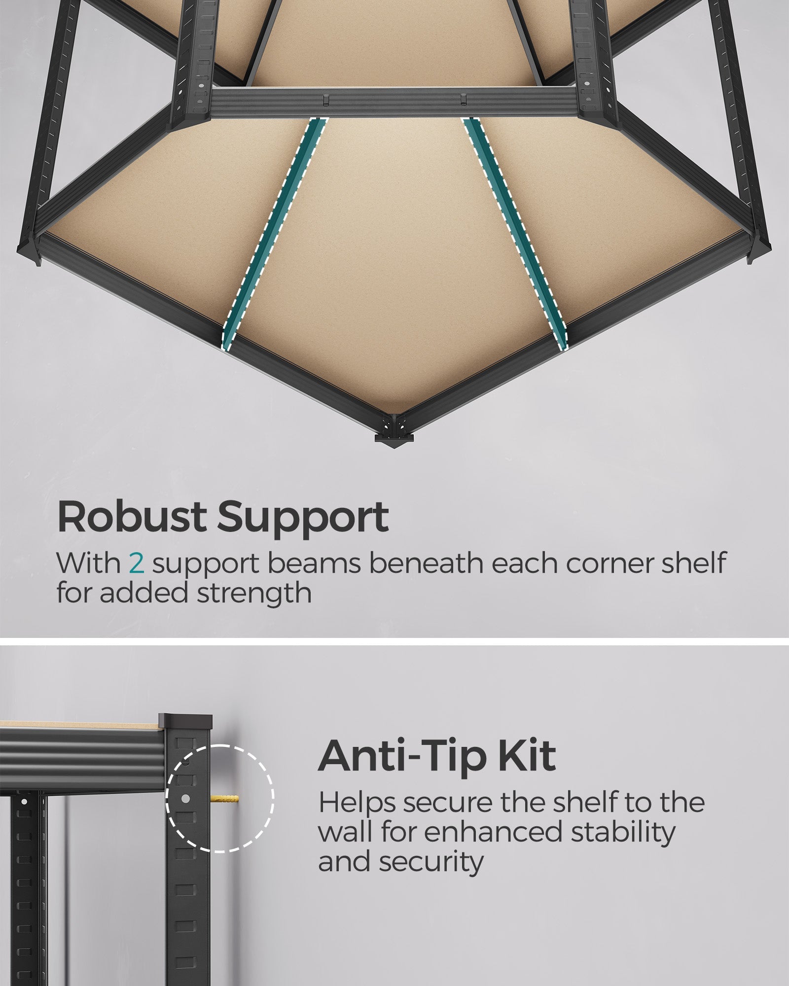 5-Tier Corner Shelf – Heavy Duty Metal – Ink Black and Natural Beige – 2625 kg Load Capacity