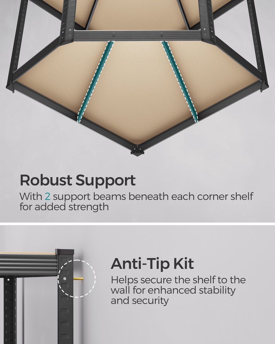 5-Tier Corner Shelf – Heavy Duty Metal – Ink Black and Natural Beige – 2625 kg Load Capacity