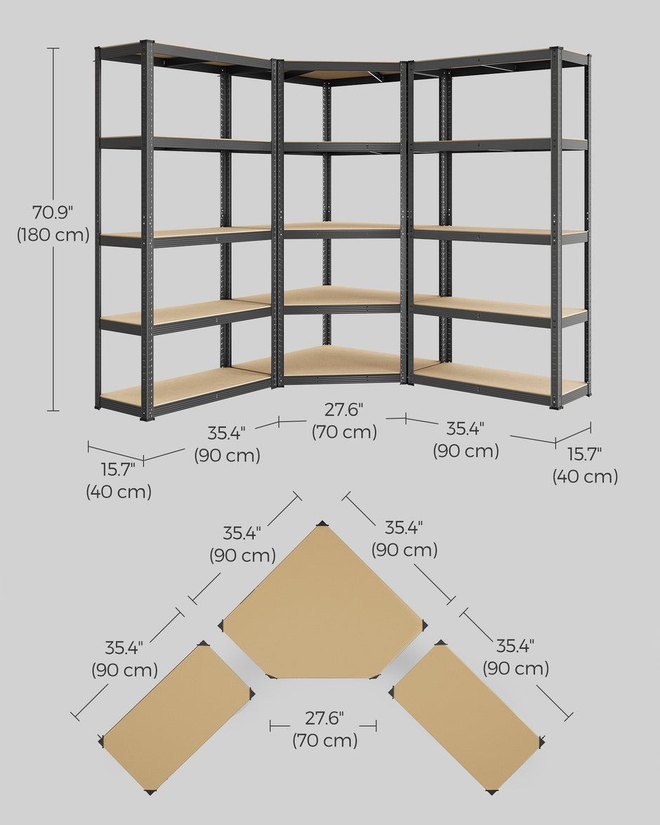 5-Tier Corner Shelf – Heavy Duty Metal – Ink Black and Natural Beige – 2625 kg Load Capacity