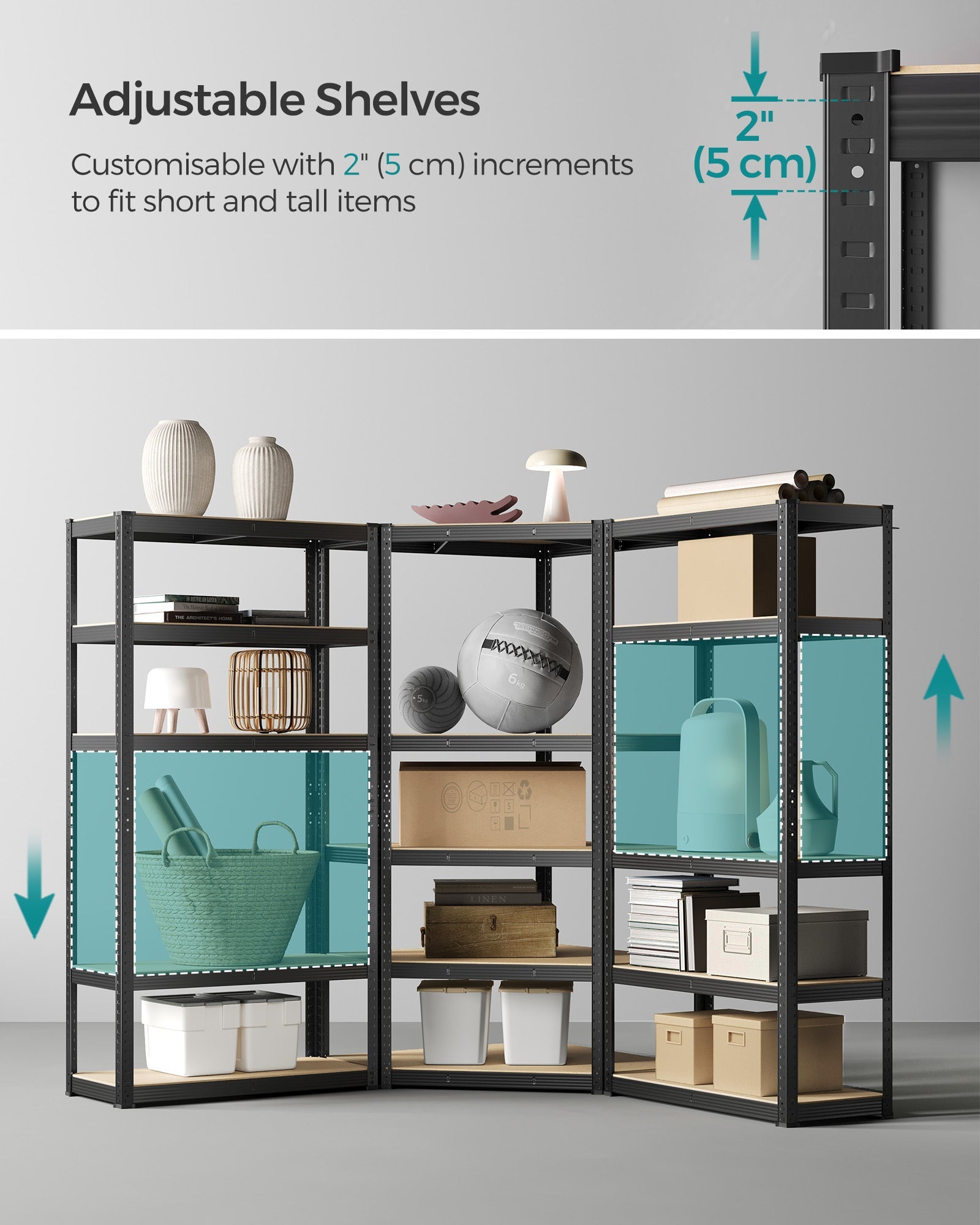 5-Tier Corner Shelf – Heavy Duty Metal – Ink Black and Natural Beige – 2625 kg Load Capacity