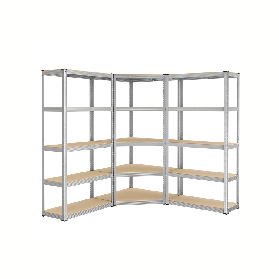 5-Tier Corner Shelf – Metal – Silver and Natural Beige – Heavy Duty Storage Solution