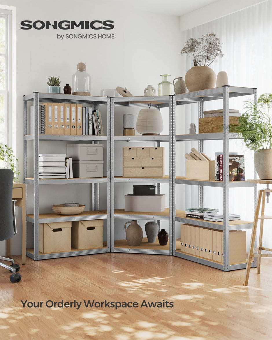 5-Tier Corner Shelf – Metal – Silver and Natural Beige – Heavy Duty Storage Solution