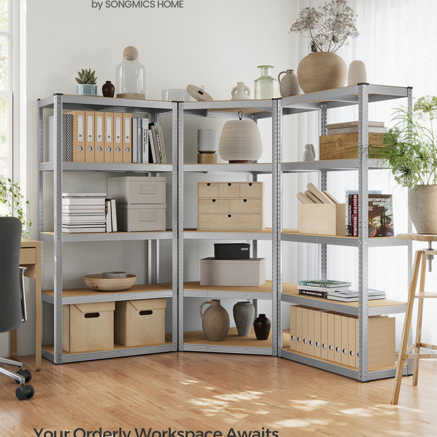 5-Tier Corner Shelf – Metal – Silver and Natural Beige – Heavy Duty Storage Solution