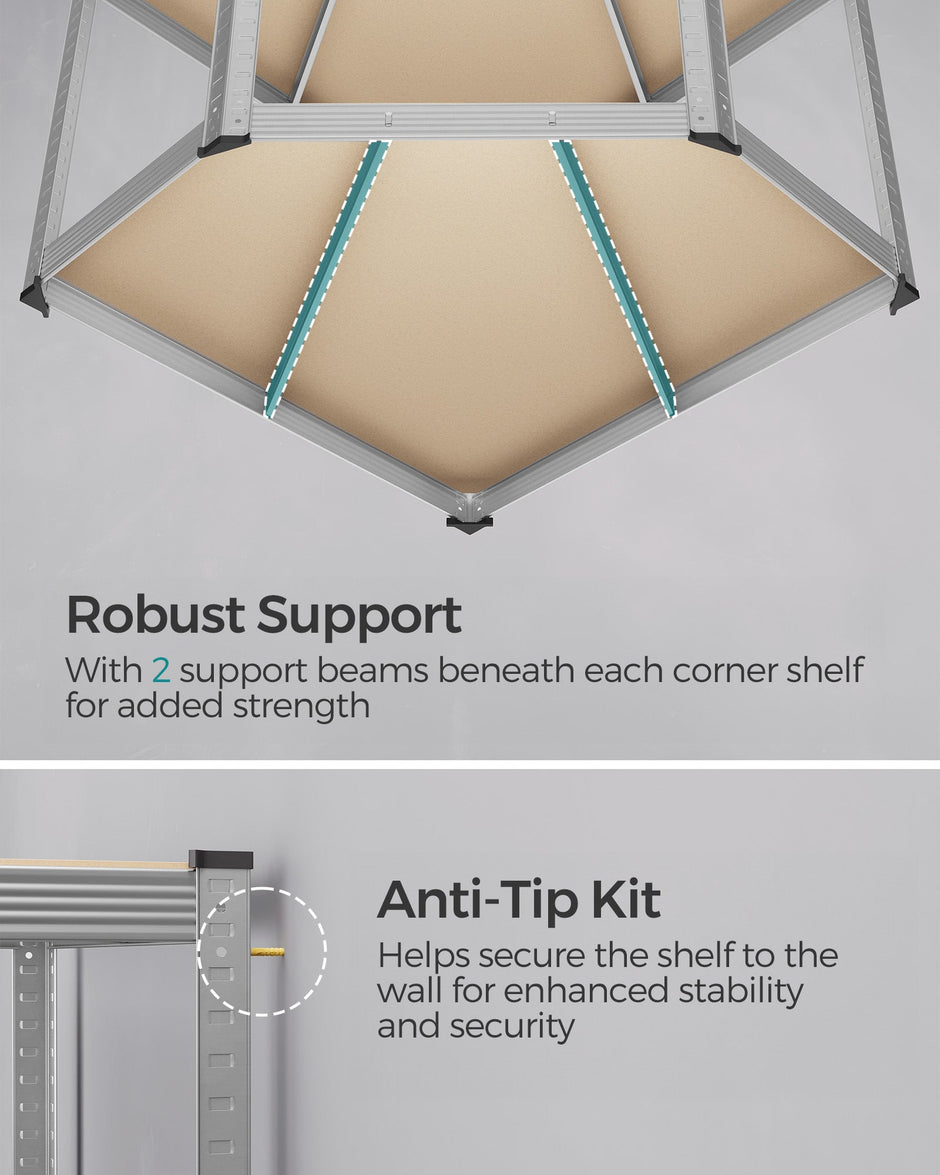 5-Tier Corner Shelf – Metal – Silver and Natural Beige – Heavy Duty Storage Solution