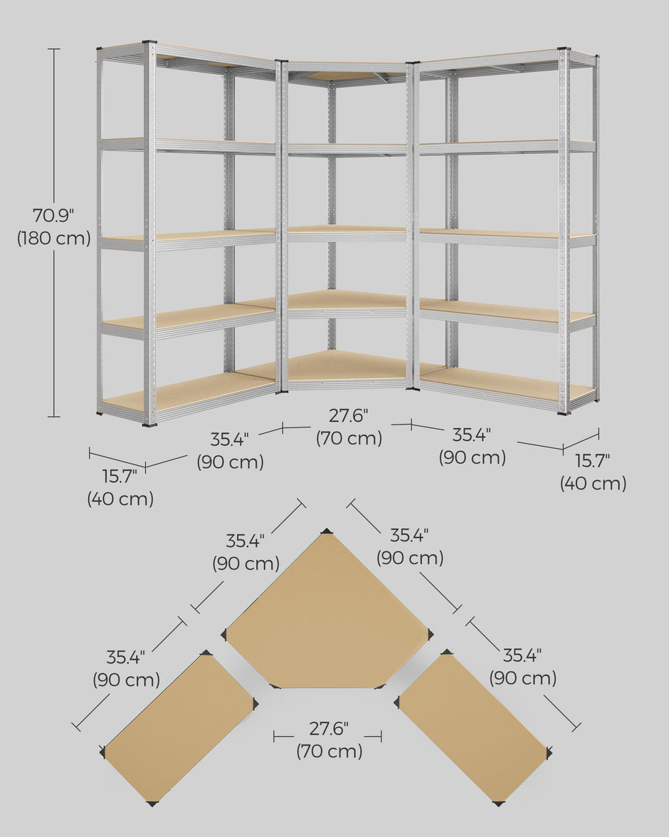 5-Tier Corner Shelf – Metal – Silver and Natural Beige – Heavy Duty Storage Solution