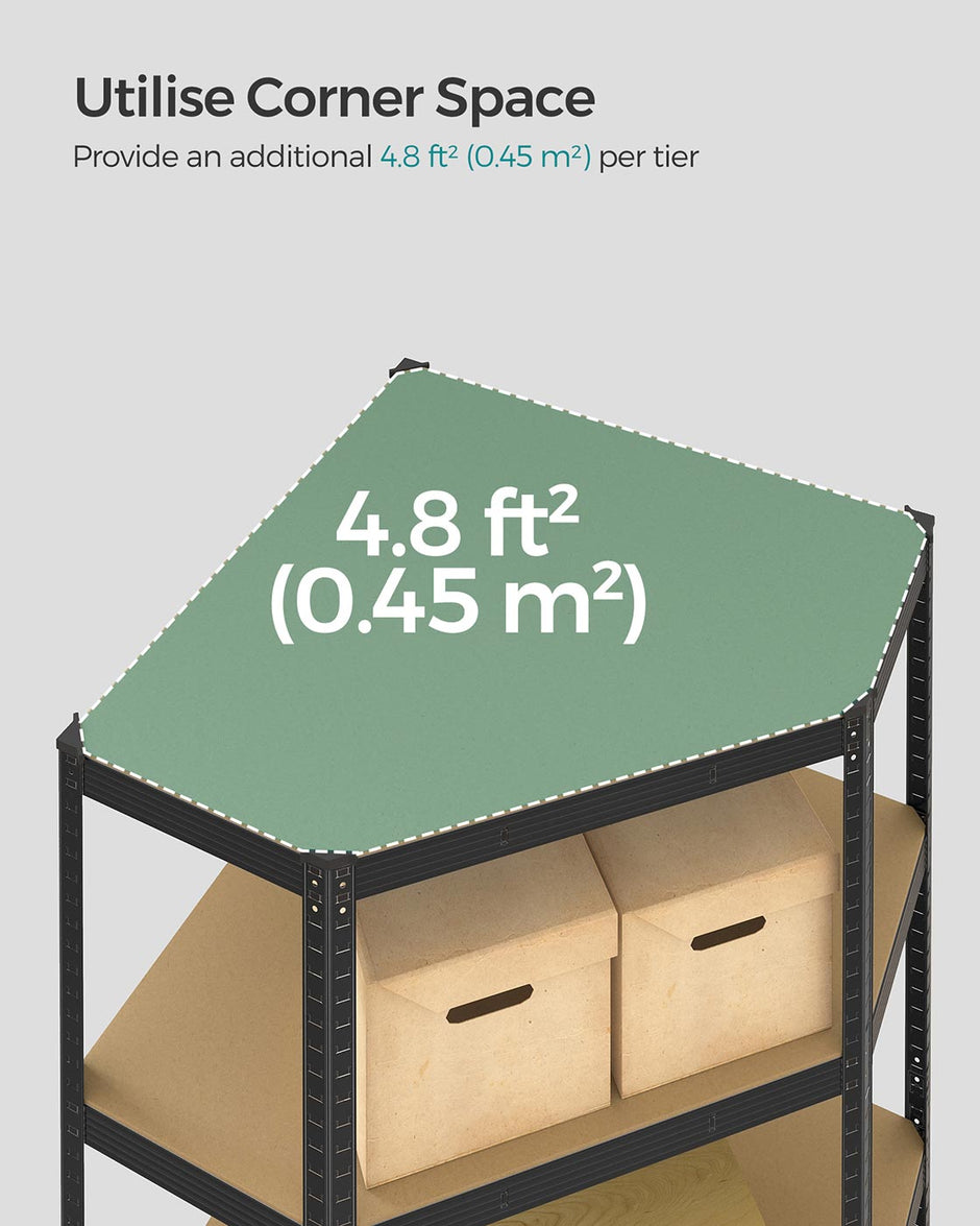 5-Tier Corner Shelf – Heavy Duty Metal – Ink Black and Natural Beige – 875 kg Load Capacity