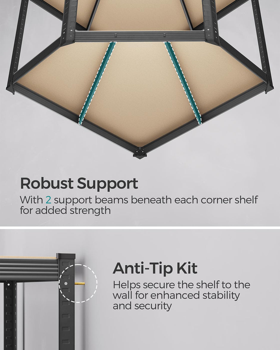 5-Tier Corner Shelf – Heavy Duty Metal – Ink Black and Natural Beige – 875 kg Load Capacity