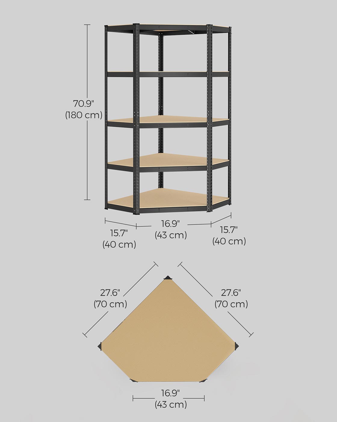 5-Tier Corner Shelf – Heavy Duty Metal – Ink Black and Natural Beige – 875 kg Load Capacity