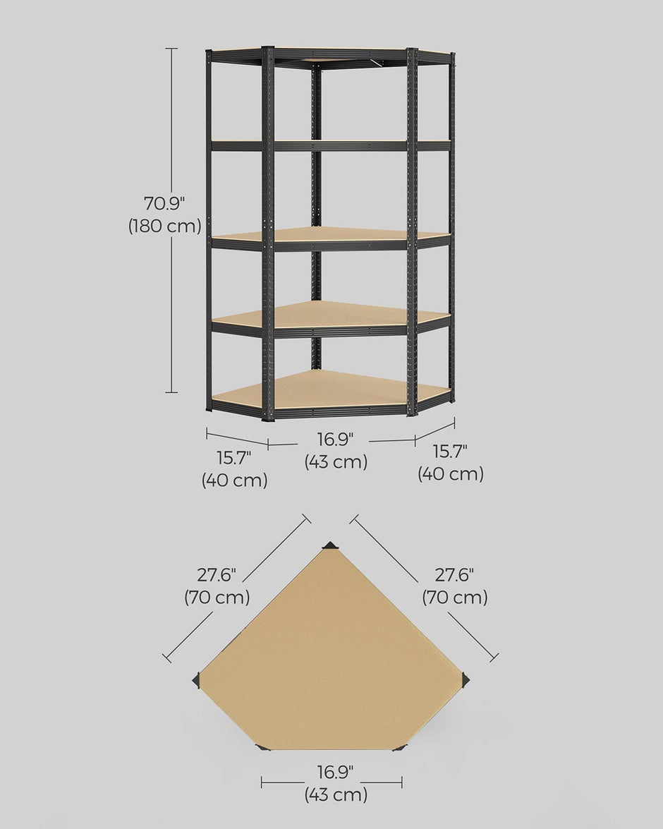5-Tier Corner Shelf – Heavy Duty Metal – Ink Black and Natural Beige – 875 kg Load Capacity